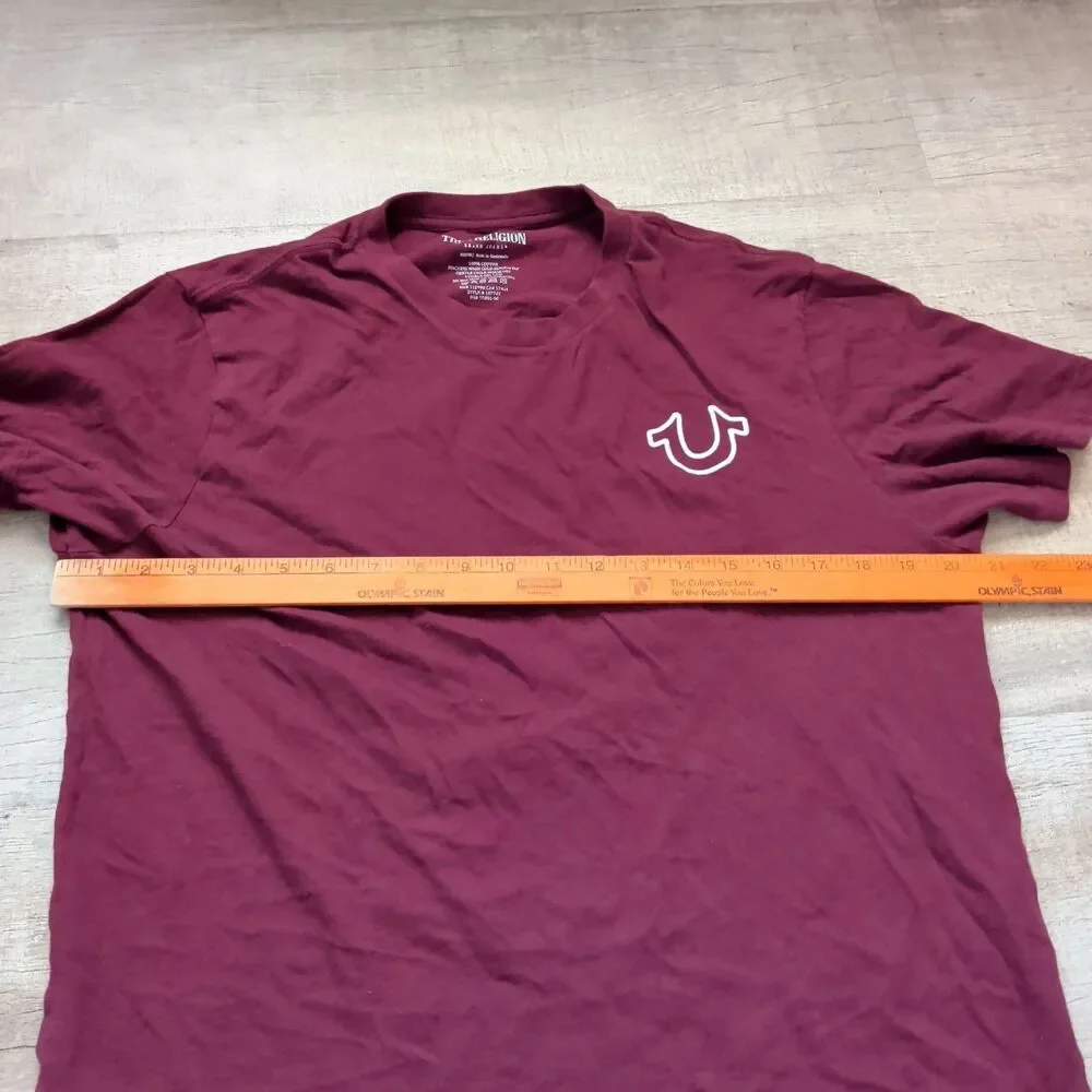 True Religion Men’s Burgundy Graphic T-Shirt Medium Buddha Guitar Logo Maroon M